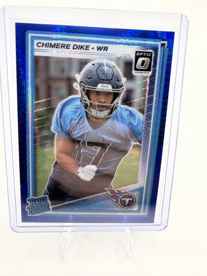 2025 Donruss Optic Chimere Dike Card Blue RC Tennessee Titans #269