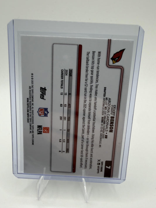 2025 Topps Chrome - Ray Wave Refractor Trey Benson Card Arizona Cardinals #7