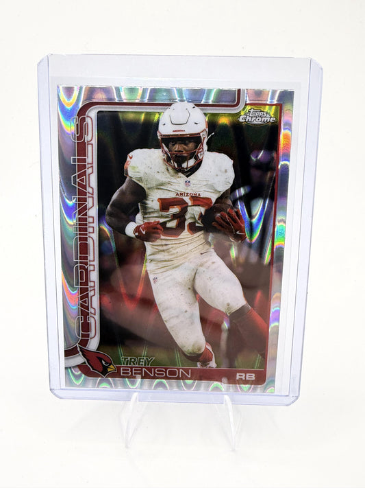 2025 Topps Chrome - Ray Wave Refractor Trey Benson Card Arizona Cardinals #7