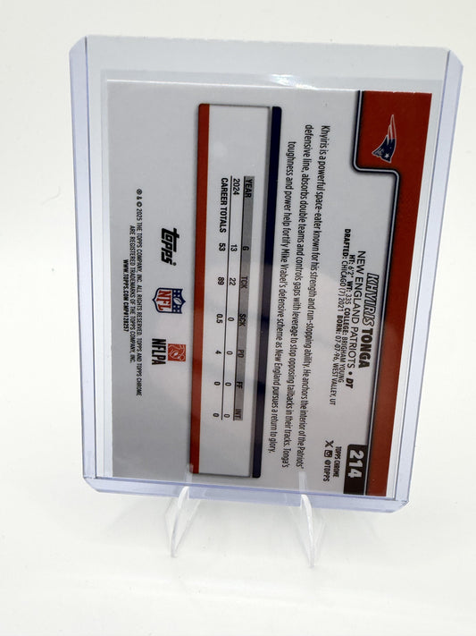 2025 Topps Chrome - Ray Wave Refractor Khyiris Tonga Card  Patriots #214