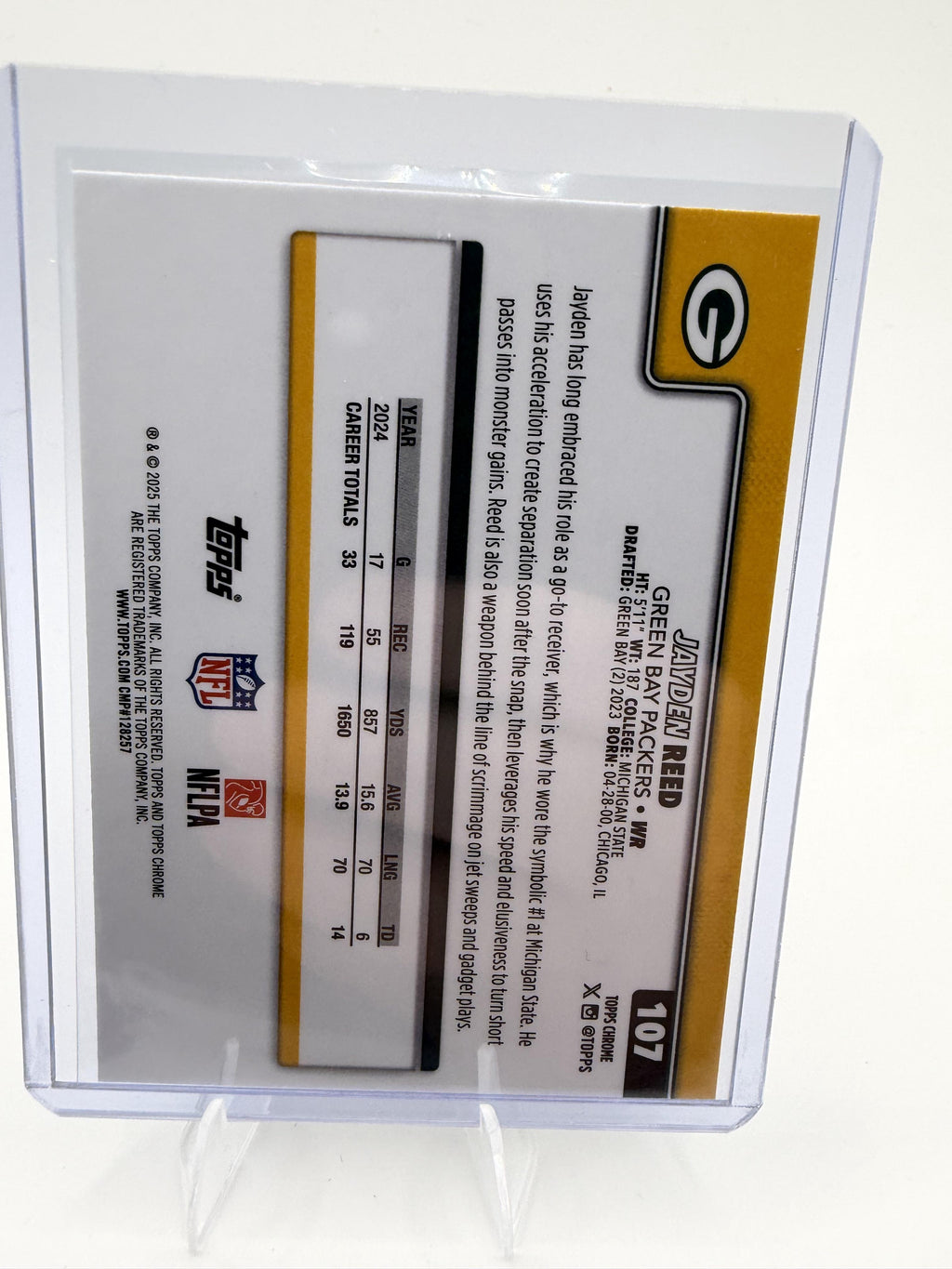 2025 Topps Chrome - Ray Wave Refractor Jayden Reed Card Green Bay Packers #107