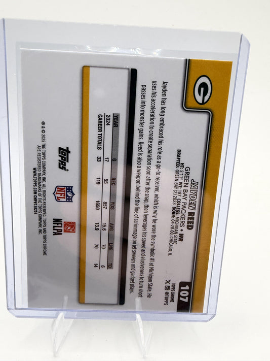 2025 Topps Chrome - Ray Wave Refractor Jayden Reed Card Green Bay Packers #107