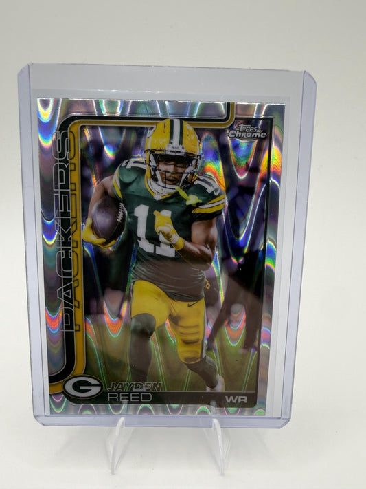 2025 Topps Chrome - Ray Wave Refractor Jayden Reed Card Green Bay Packers #107