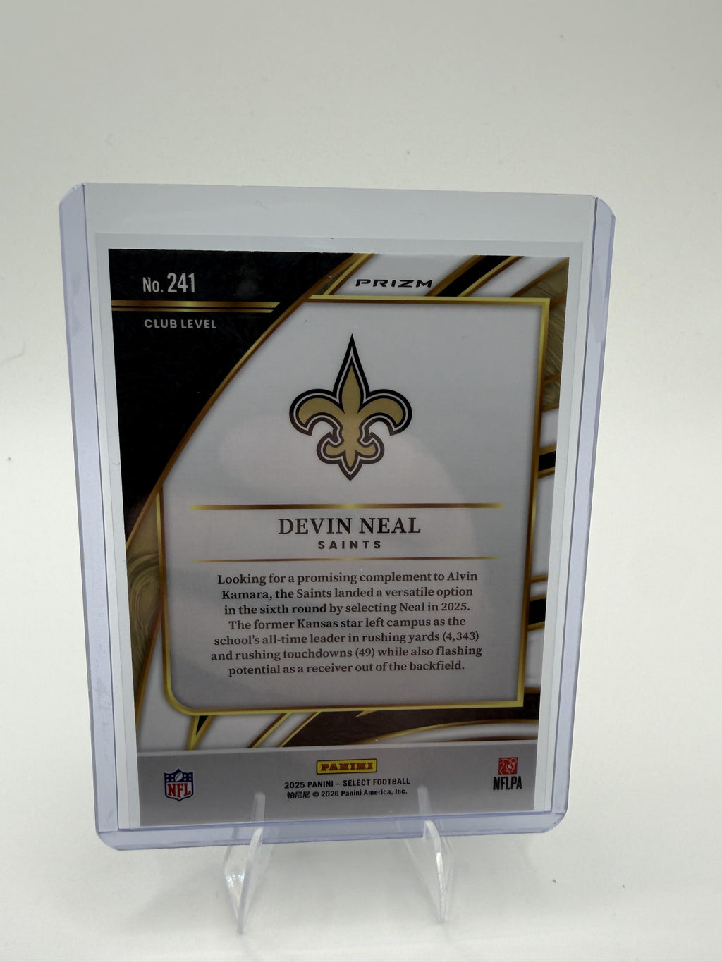 2025 Panini Select Devin Neal Card Black and Gold Prizm Shock  Saints