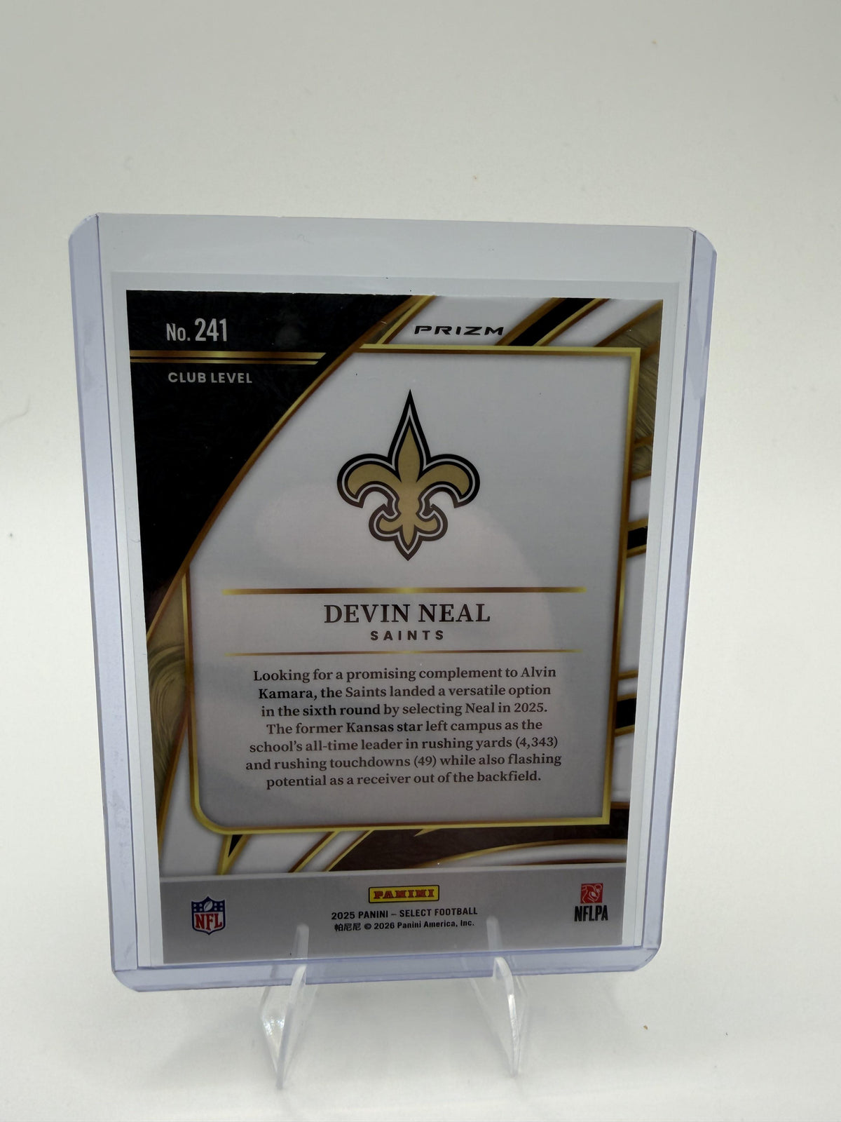 2025 Panini Select Devin Neal Card Black and Gold Prizm Shock  Saints