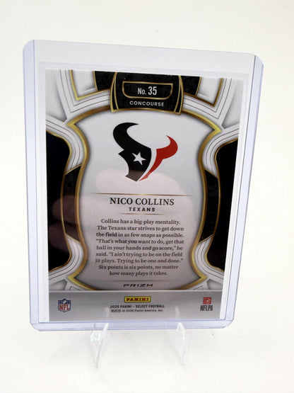 2025 Panini Select Nico Collins Card Black and Green Prizm Shock