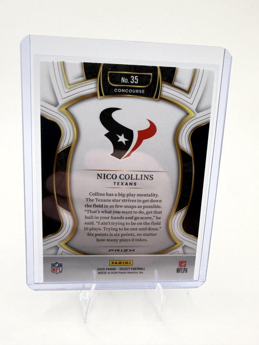 2025 Panini Select Nico Collins Card Black and Green Prizm Shock