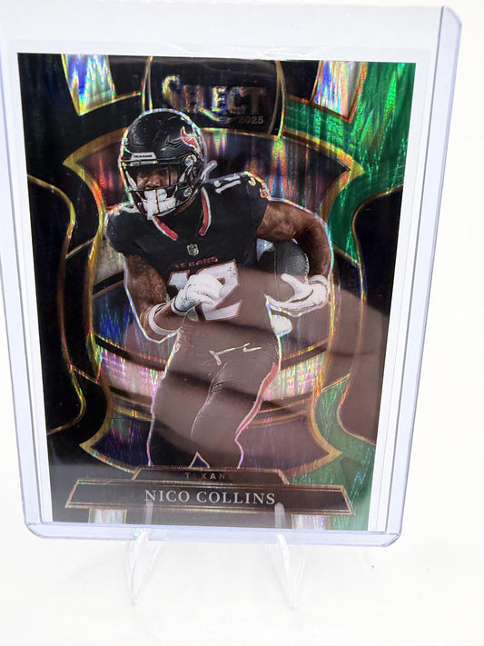 2025 Panini Select Nico Collins Card Black and Green Prizm Shock