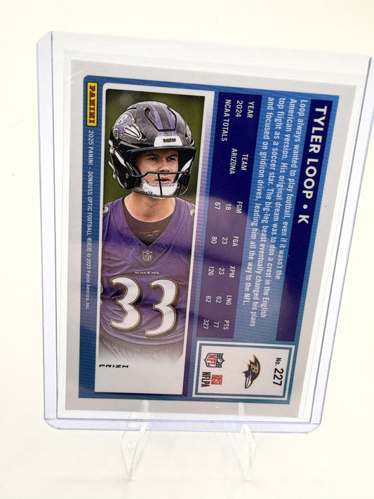 2025 Donruss Optic Tyler Loop Card Blue RC Baltimore Ravens #227