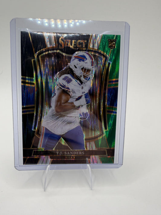 2025 Panini Select T.J. Sanders Card Black and Green Prizm Shock RC Buffalo