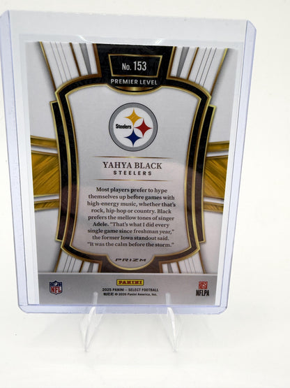2025 Panini Select Yahya Black Card Black and Green Prizm Shock Pittsburgh