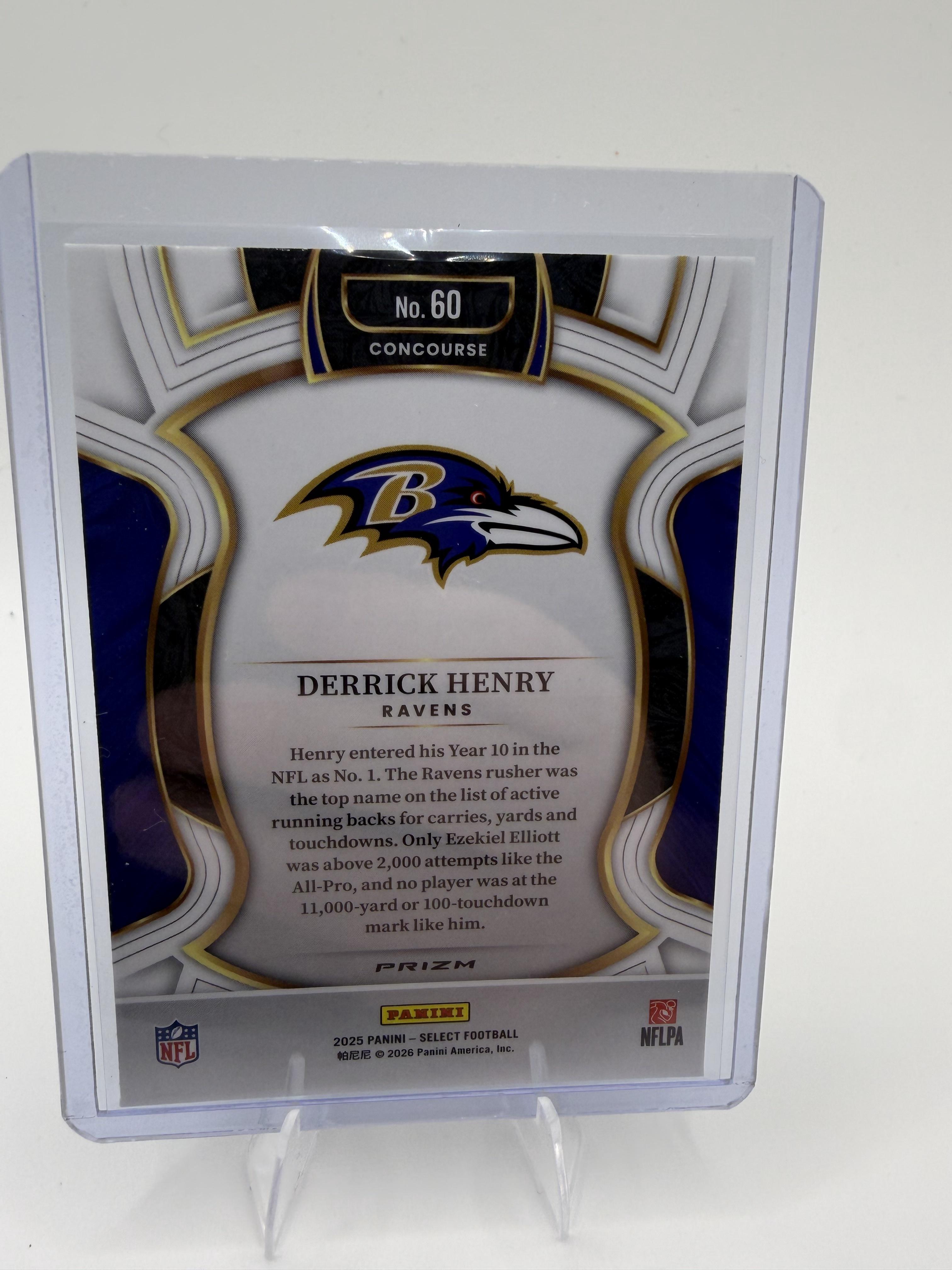 2025 Panini Select Derrick Henry Card Black and Green Prizm Shock Baltimore