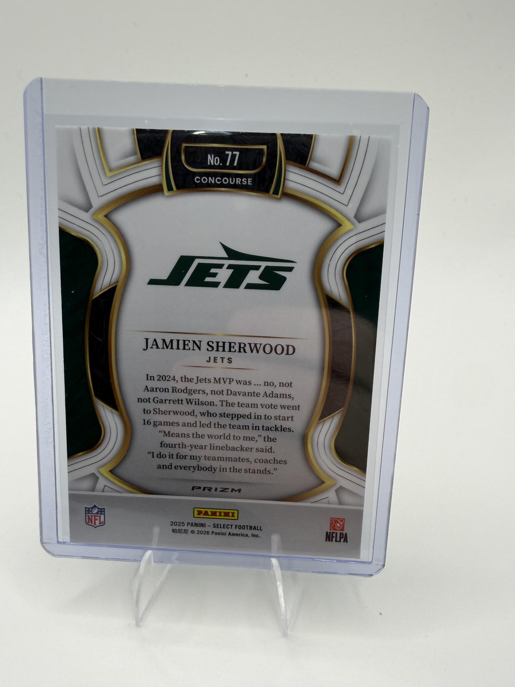 2025 Panini Select Jamien Sherwood Card Black and Green Prizm Shock Jets