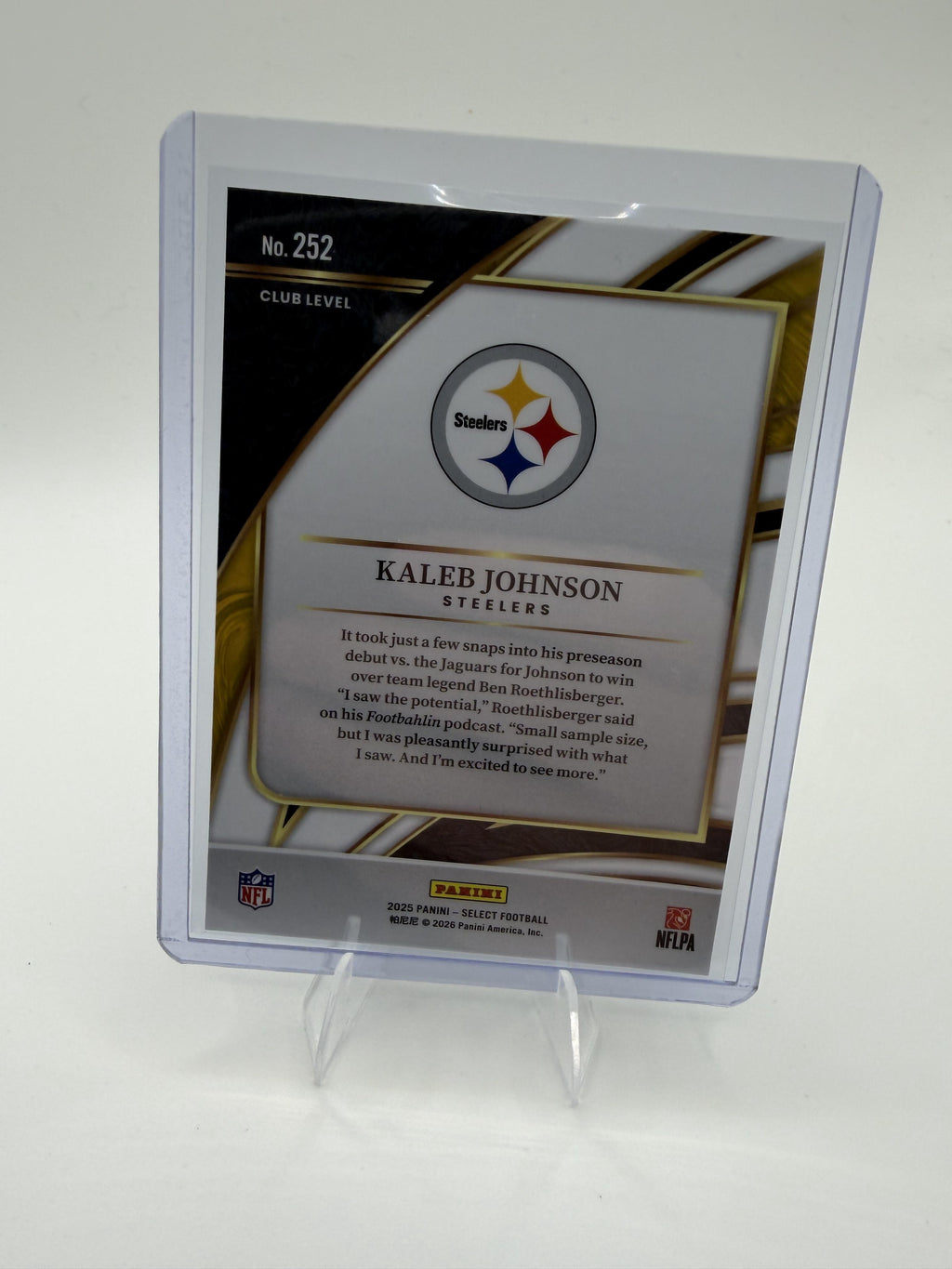 2025 Panini Select Kaleb Johnson Card Pittsburgh Steelers #252