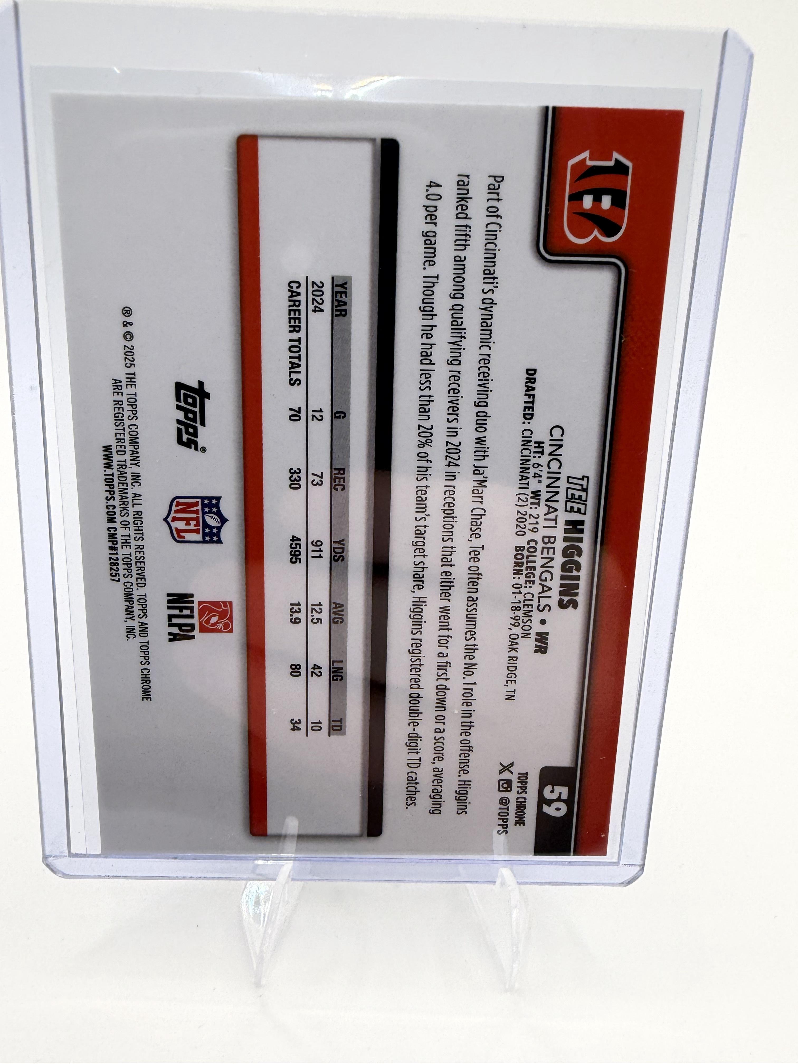 2025 Topps Chrome - Ray Wave Refractor Tee Higgins Card Cincinnati Bengals #59