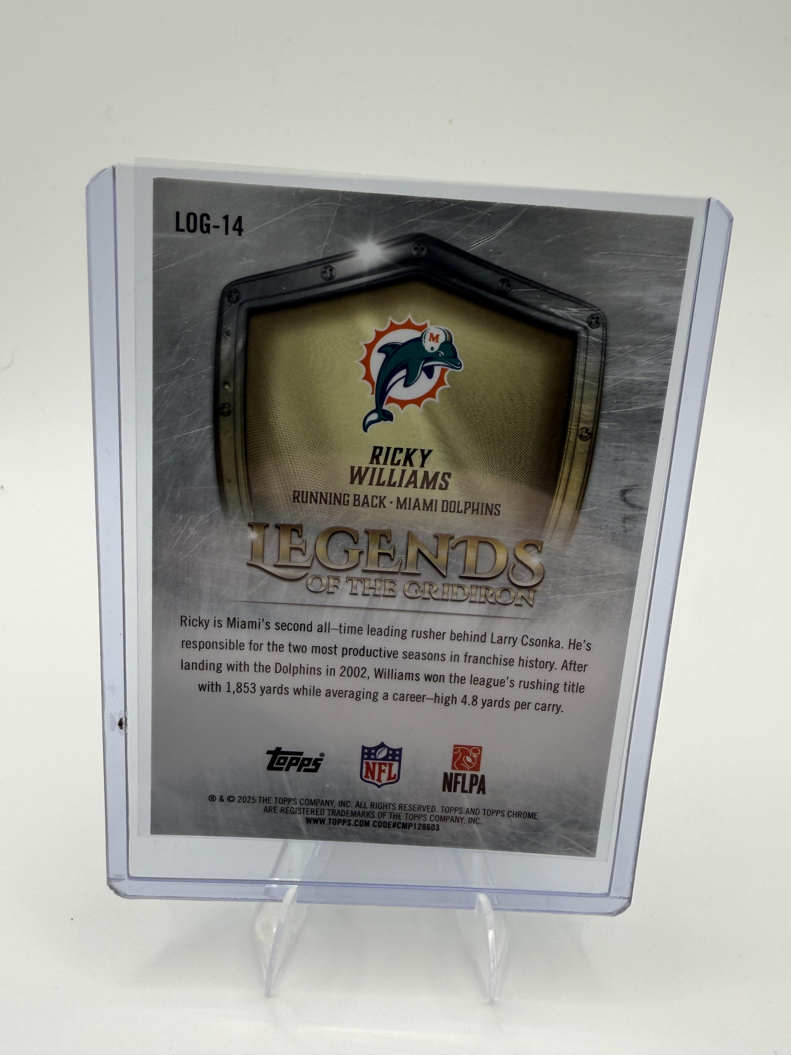 2025 Topps Chrome Ricky Williams Card Legends of the Gridiron Miami
