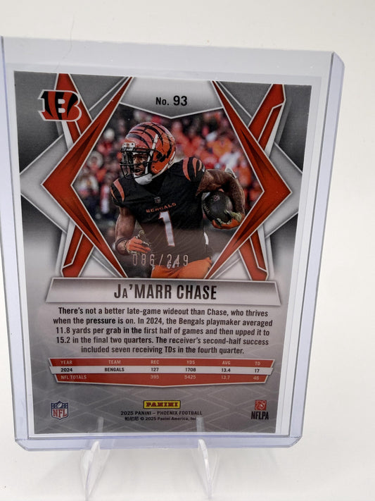 2025 Panini Phoenix Ja'Marr Chase Card Purple Hyper Prizm SN Cincinnati #/249