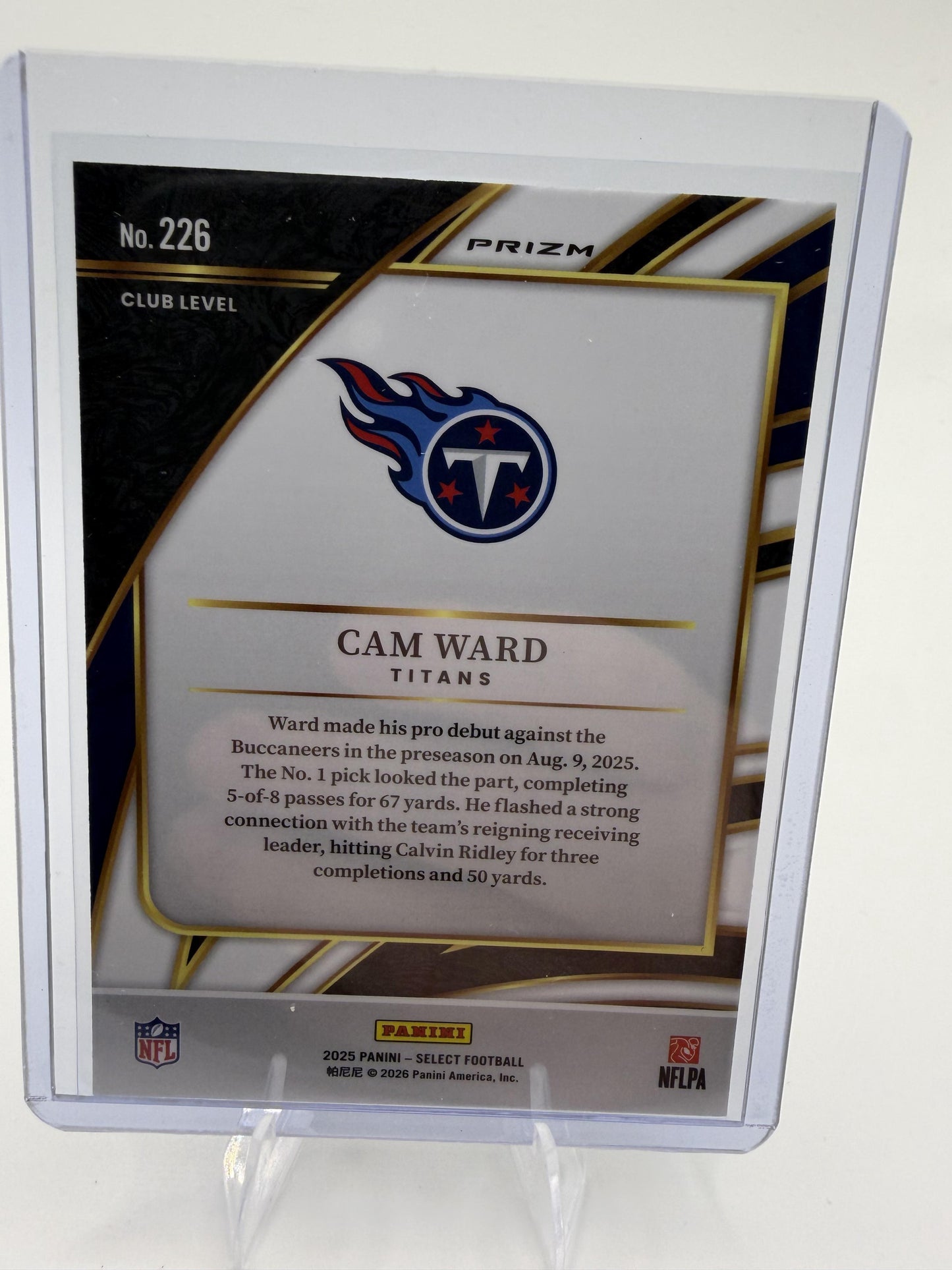2025 Panini Select Cam Ward Card Black and Gold Prizm Shock Tennessee