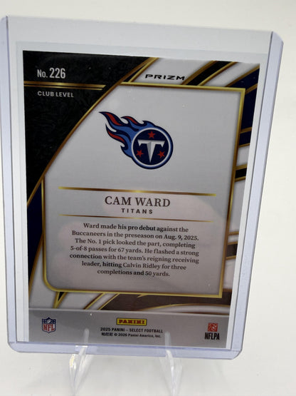 2025 Panini Select Cam Ward Card Black and Gold Prizm Shock Tennessee