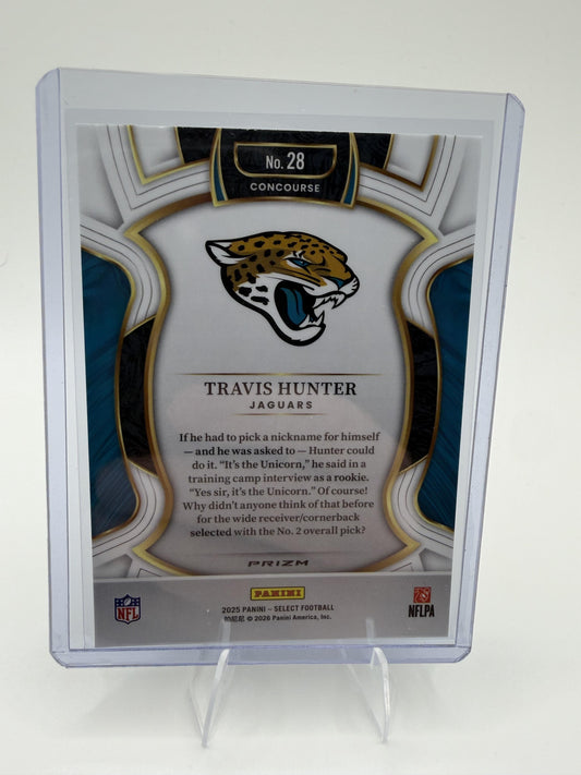 2025 Panini Select Travis Hunter Card Black and Gold Prizm Shock RC Jacksonville