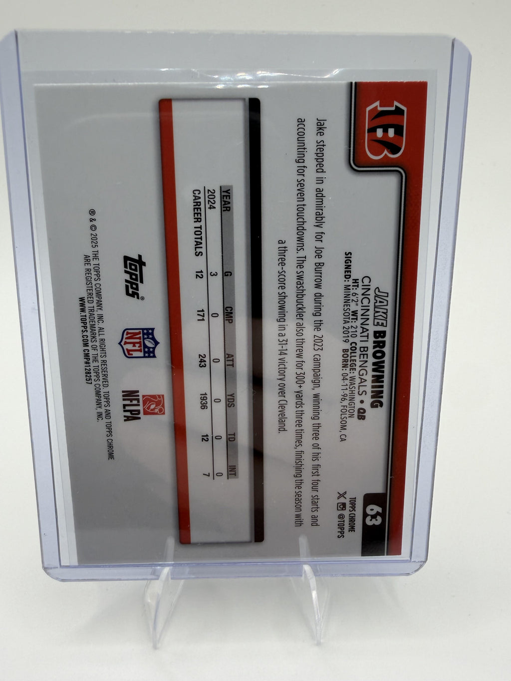 2025 TOPPS CHROME 63 JAKE BROWNING PINK REFRACTOR / 250 Bangels