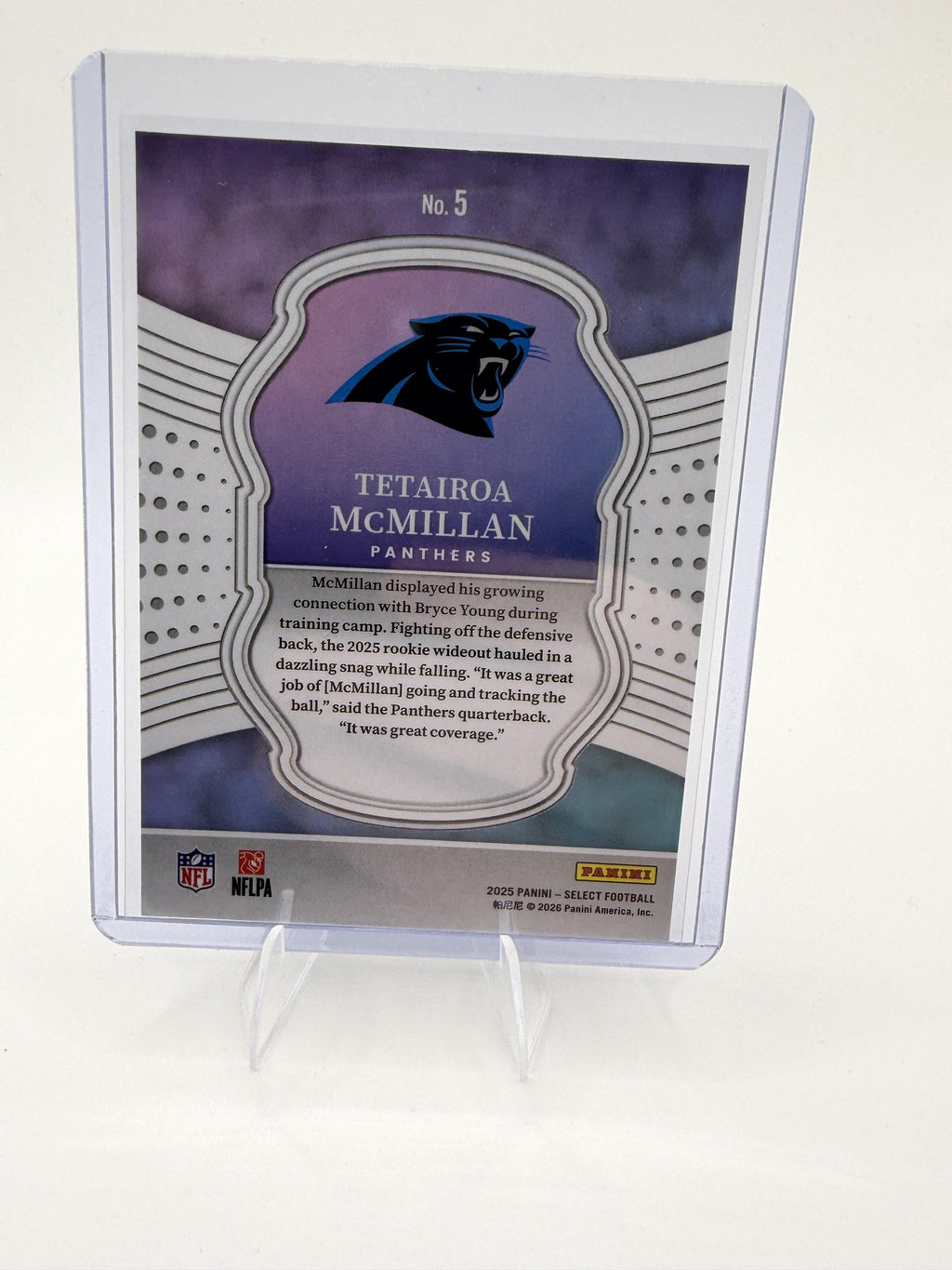 2025 Panini Select Tetairoa McMillan Card Select Certified Rookies Carolina