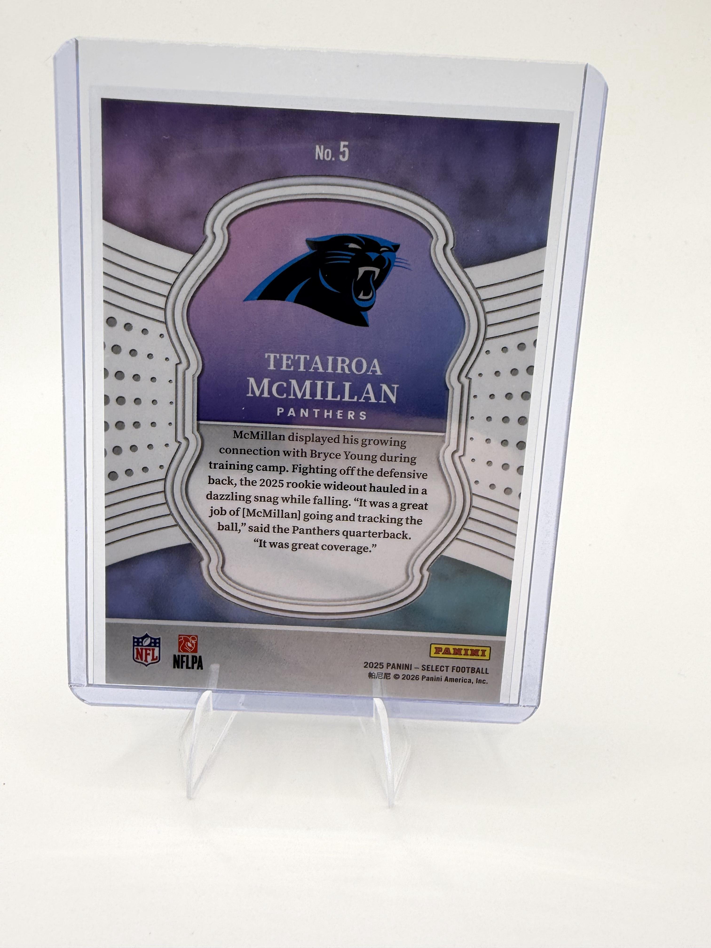 2025 Panini Select Tetairoa McMillan Card Select Certified Rookies Carolina