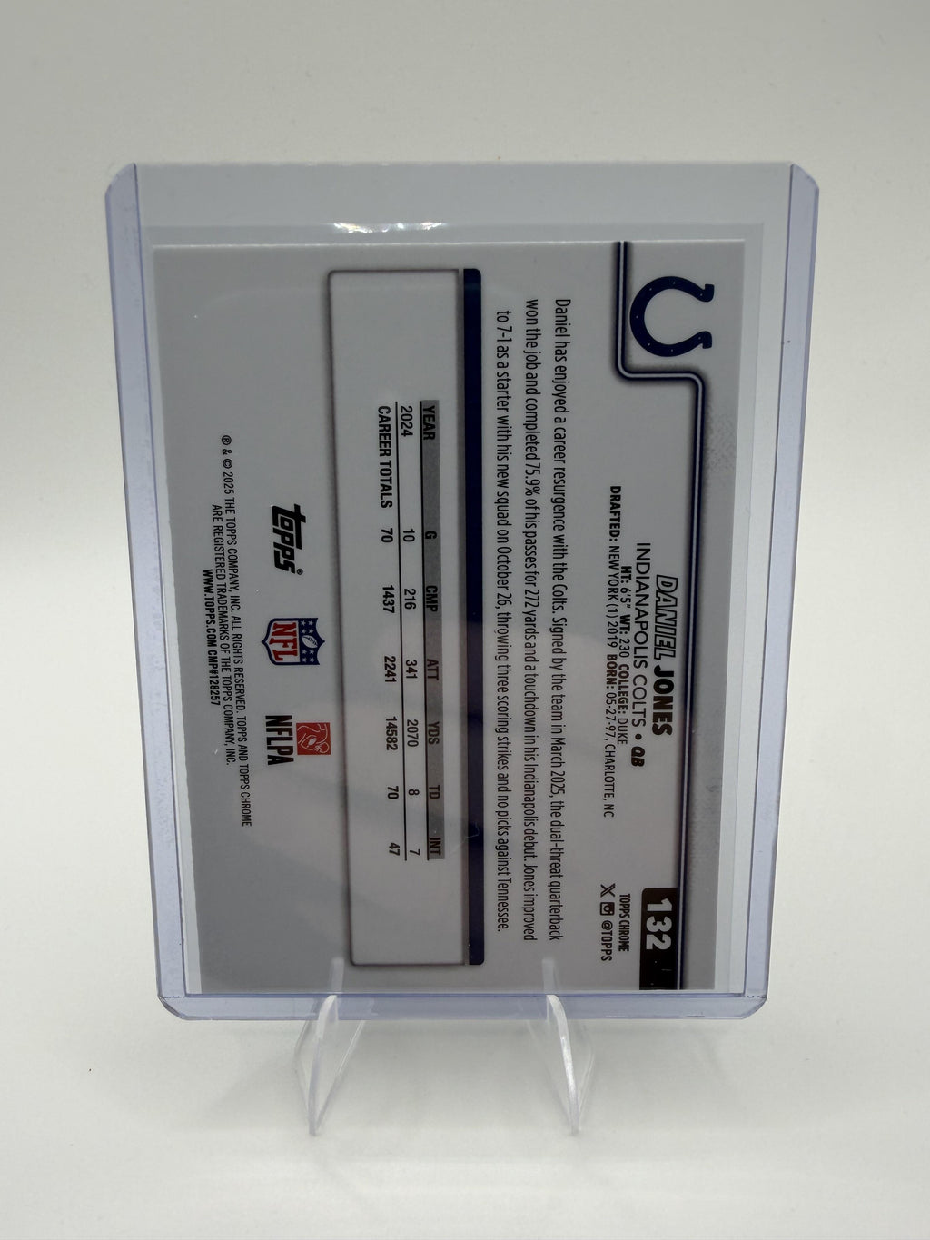 2025 Topps Chrome - Football Leather Refractor Daniel Jones Card Colts #132