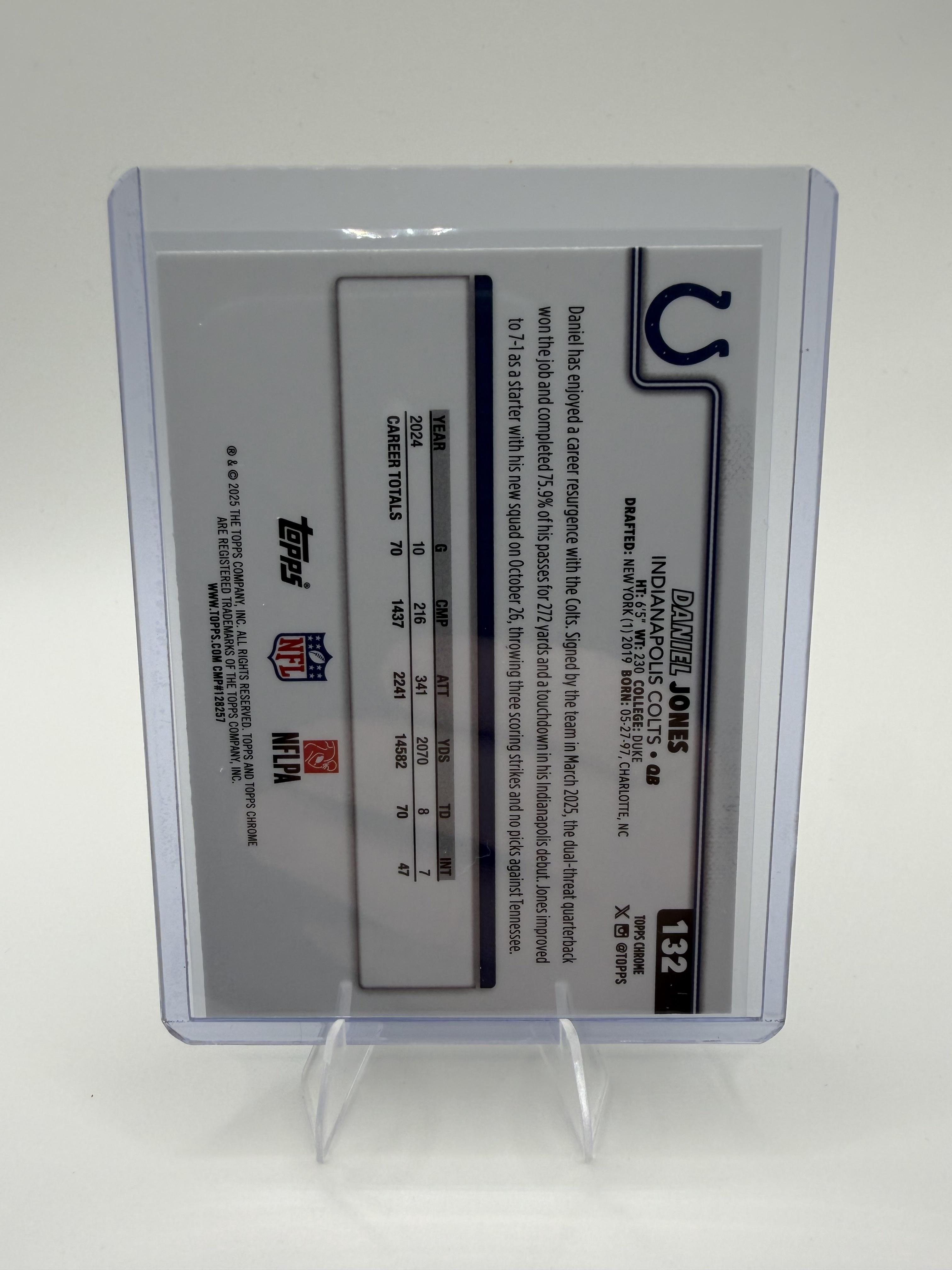 2025 Topps Chrome - Football Leather Refractor Daniel Jones Card Colts #132