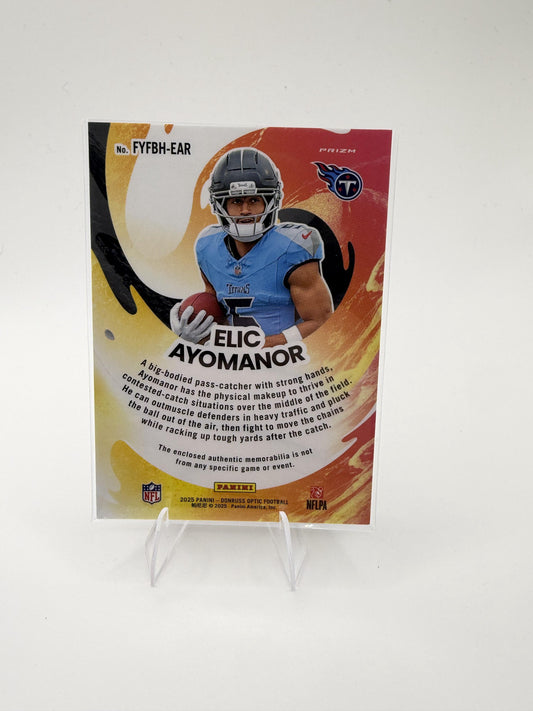 Elic Ayomanor 2025 Donruss Optic First Year Fresh Jersey Blue Hyper Titans RC
