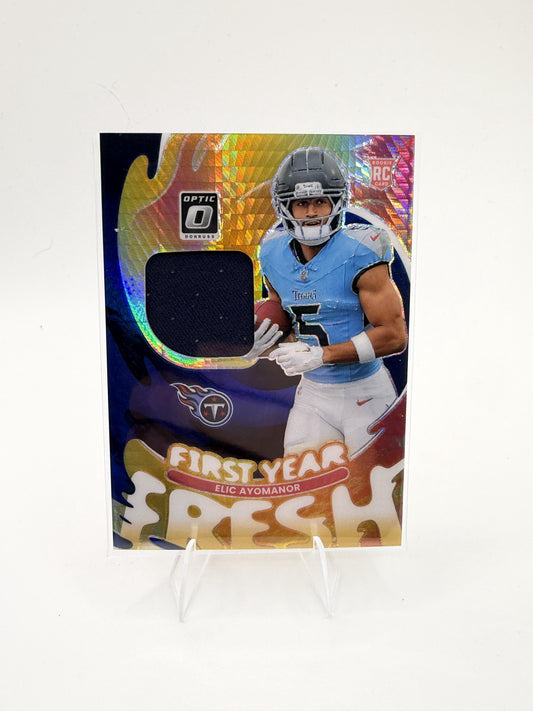 Elic Ayomanor 2025 Donruss Optic First Year Fresh Jersey Blue Hyper Titans RC