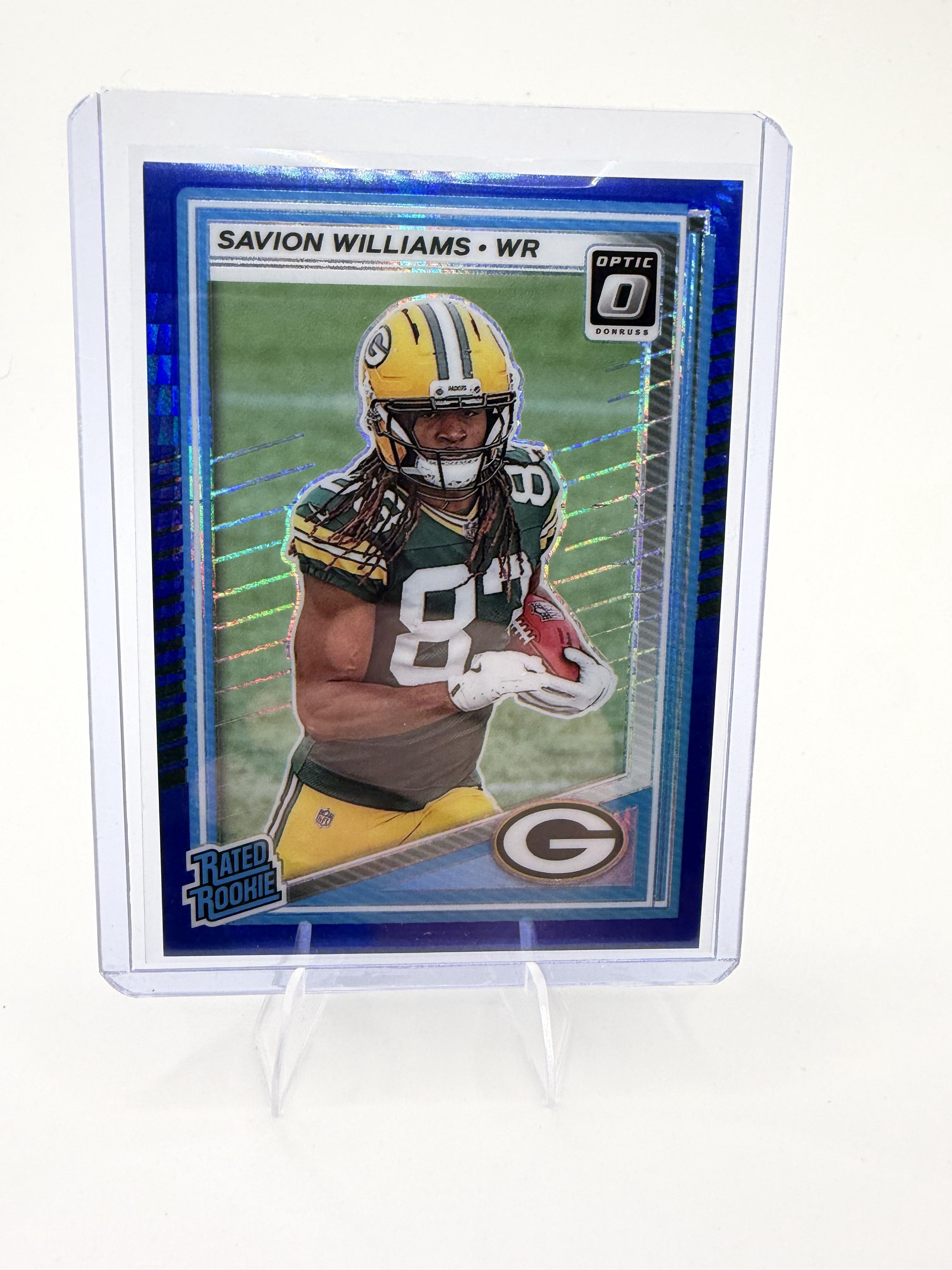 2025 Donruss Optic Savion Williams Card Blue RC Green Bay Packers #221