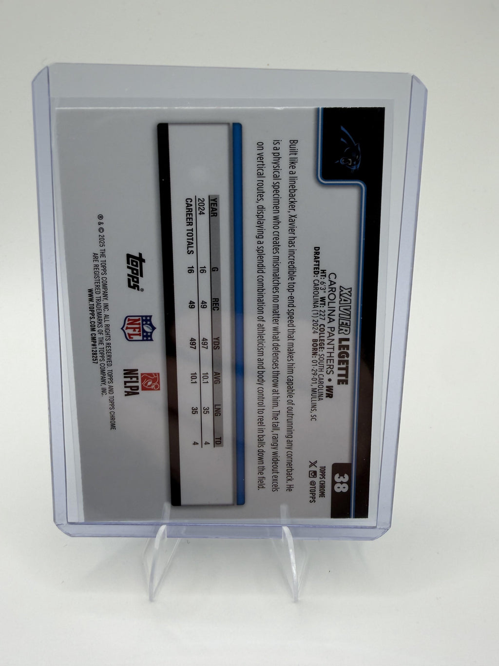 2025 Topps Chrome - Red White and Blue Refractor Xavier Legette Card Carolina