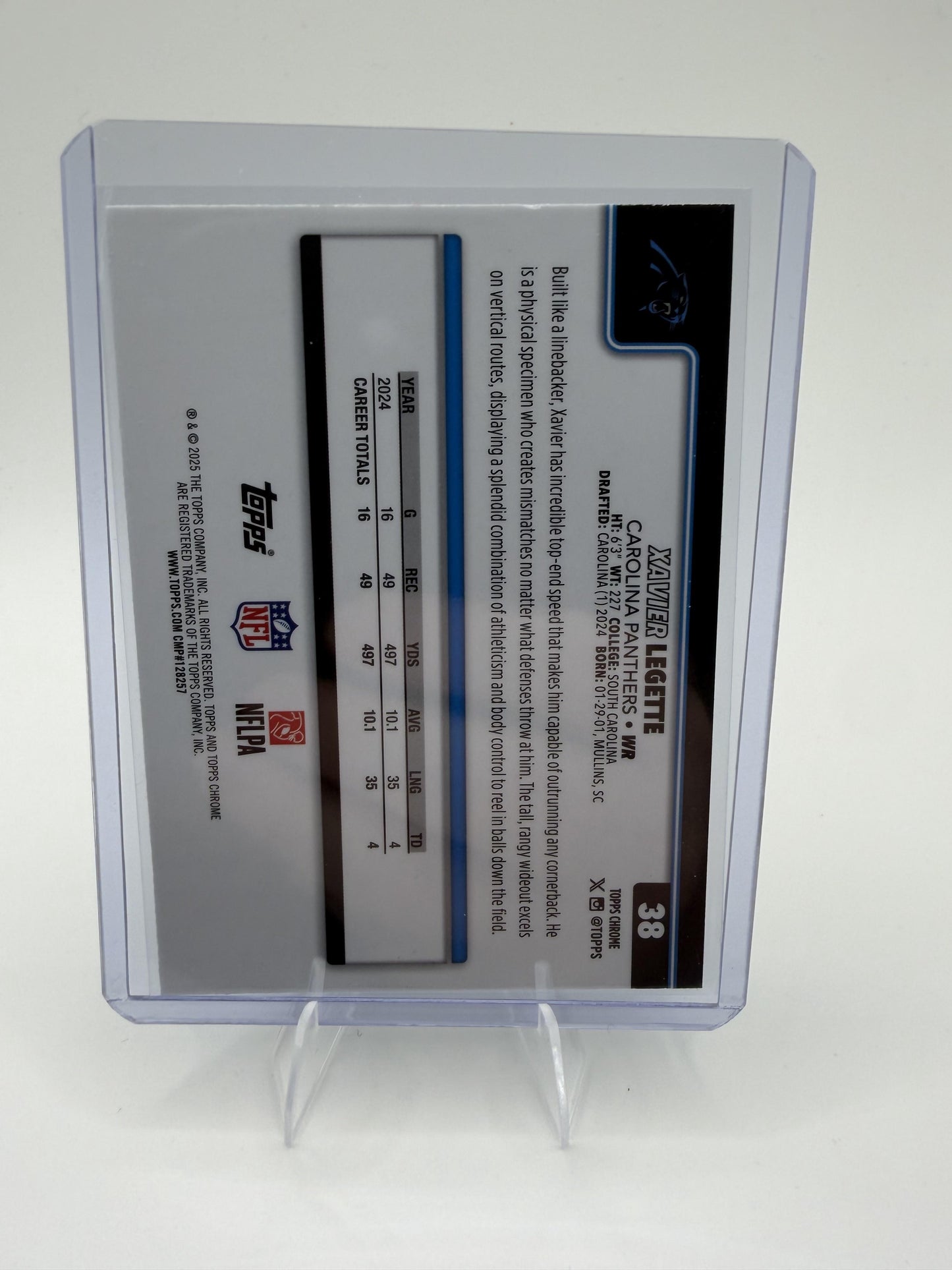 2025 Topps Chrome - Red White and Blue Refractor Xavier Legette Card Carolina