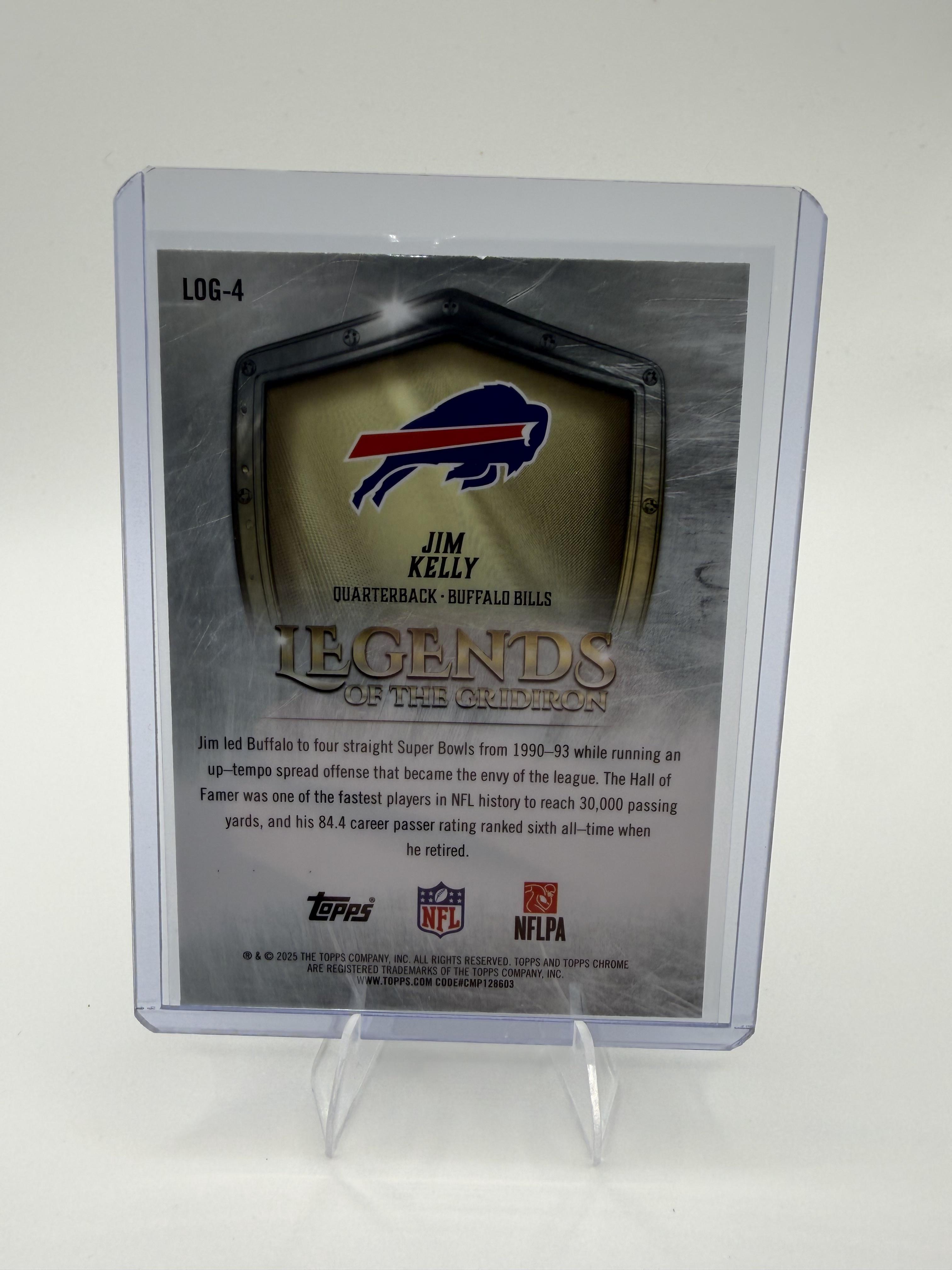 2025 Topps Chrome Jim Kelly Card Legends of the Gridiron Buffalo Bills #LOG-4