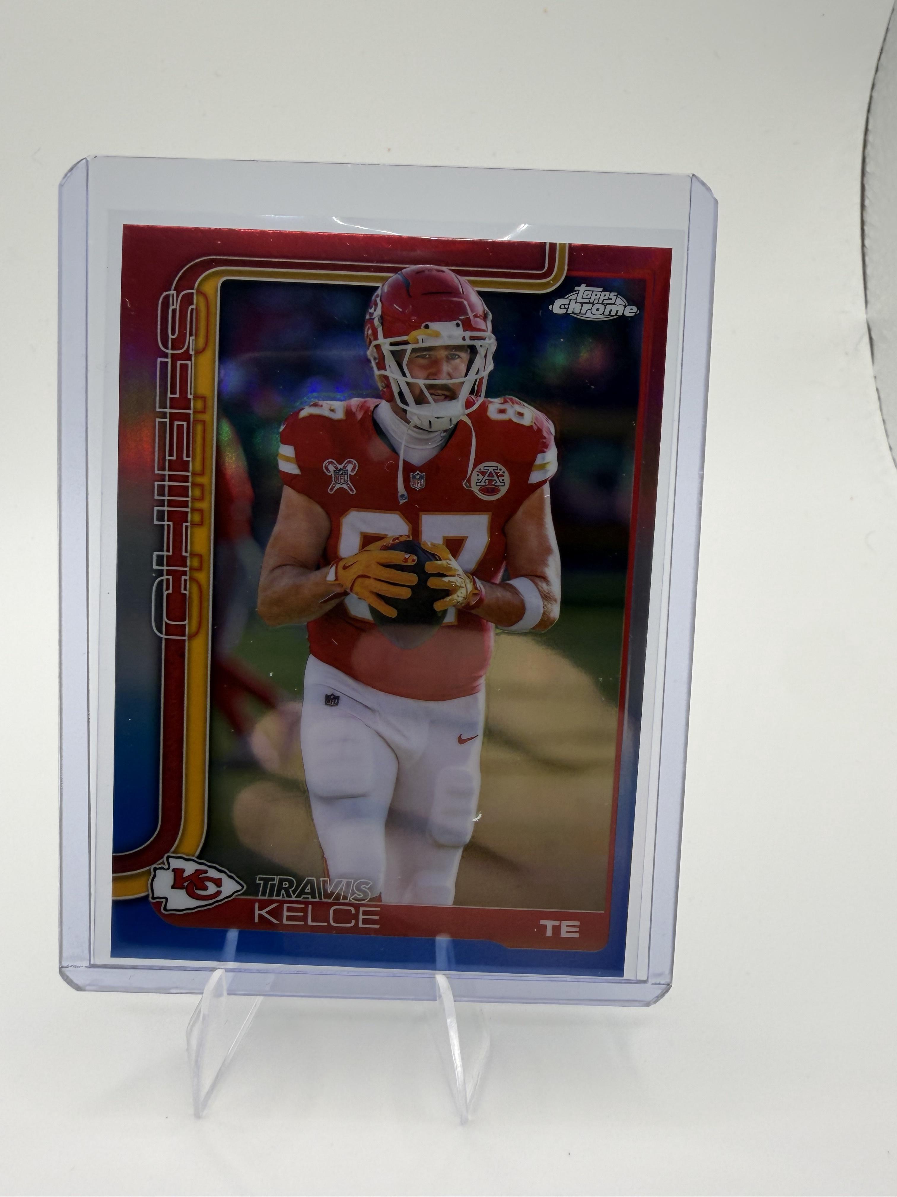2025 Topps Chrome - Red White and Blue Refractor Travis Kelce Card Chiefs #150