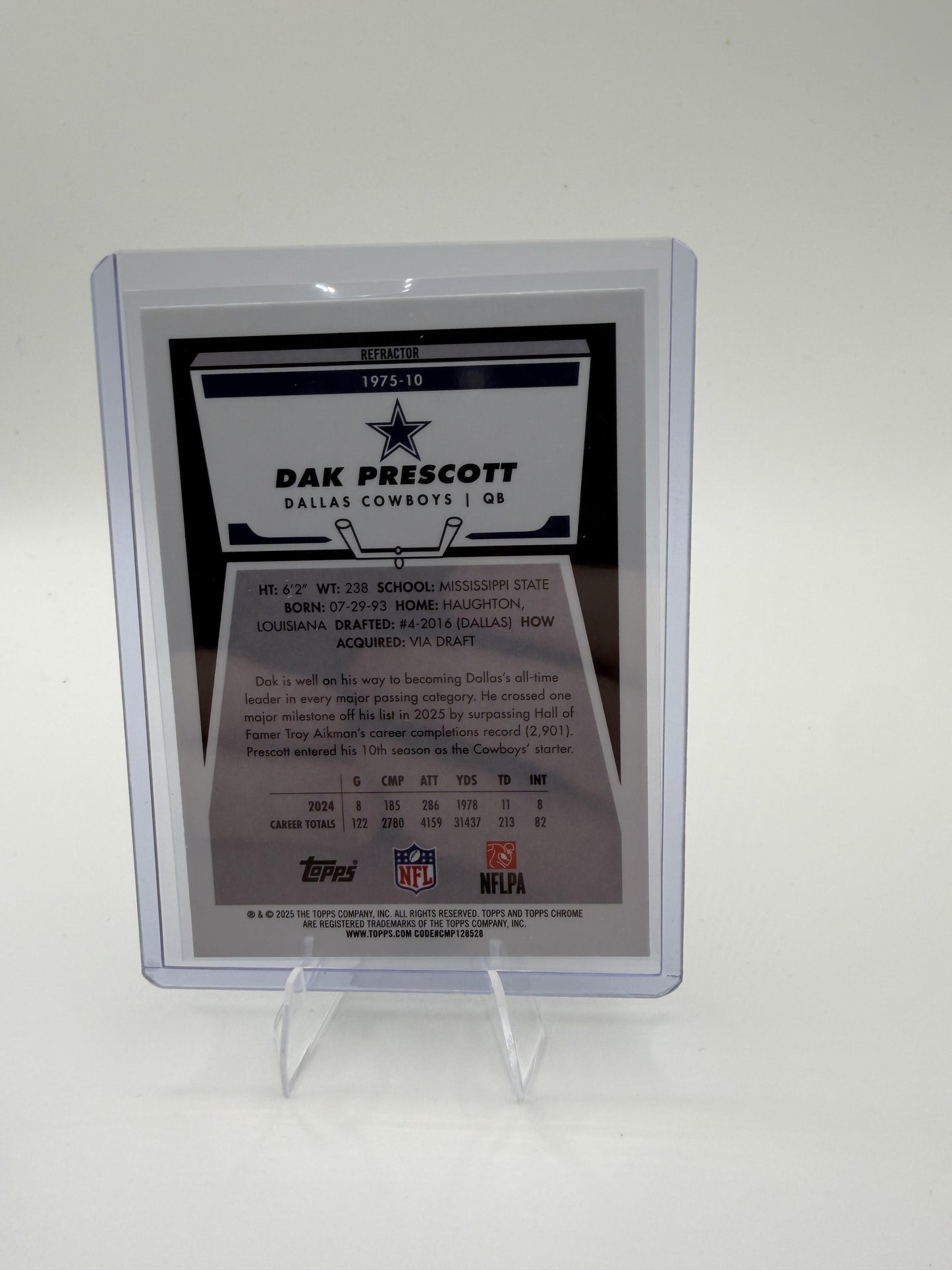 2025 Topps Chrome - 1975 Topps Refractor Dak Prescott Card Cowboys #1975-10