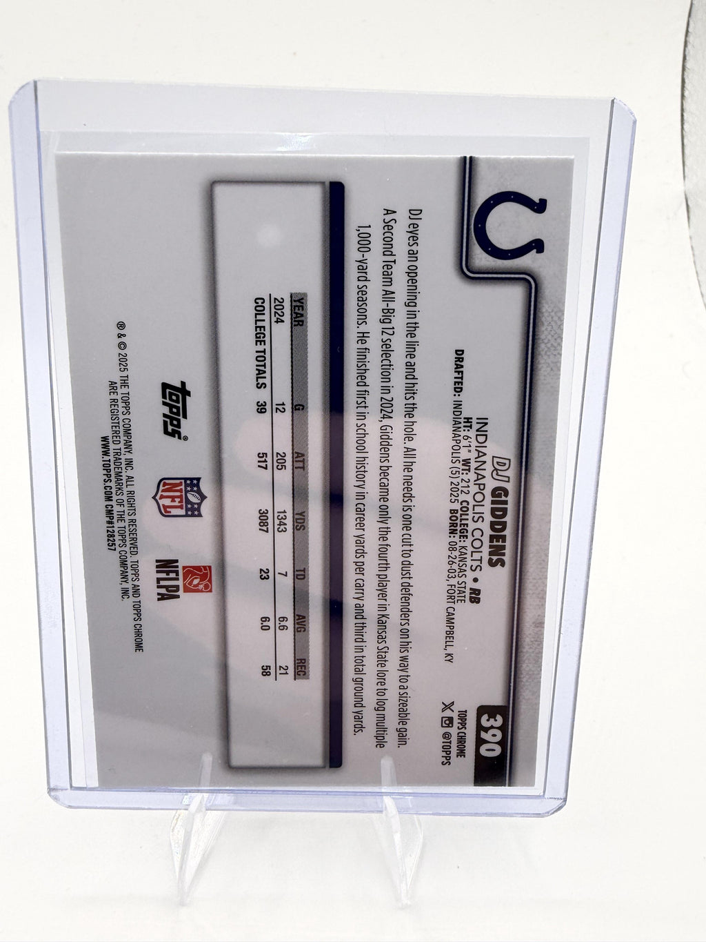 DJ Giddens 2025 Topps Chrome #390 Puslar Refractor Rookie RC Colts NM/M