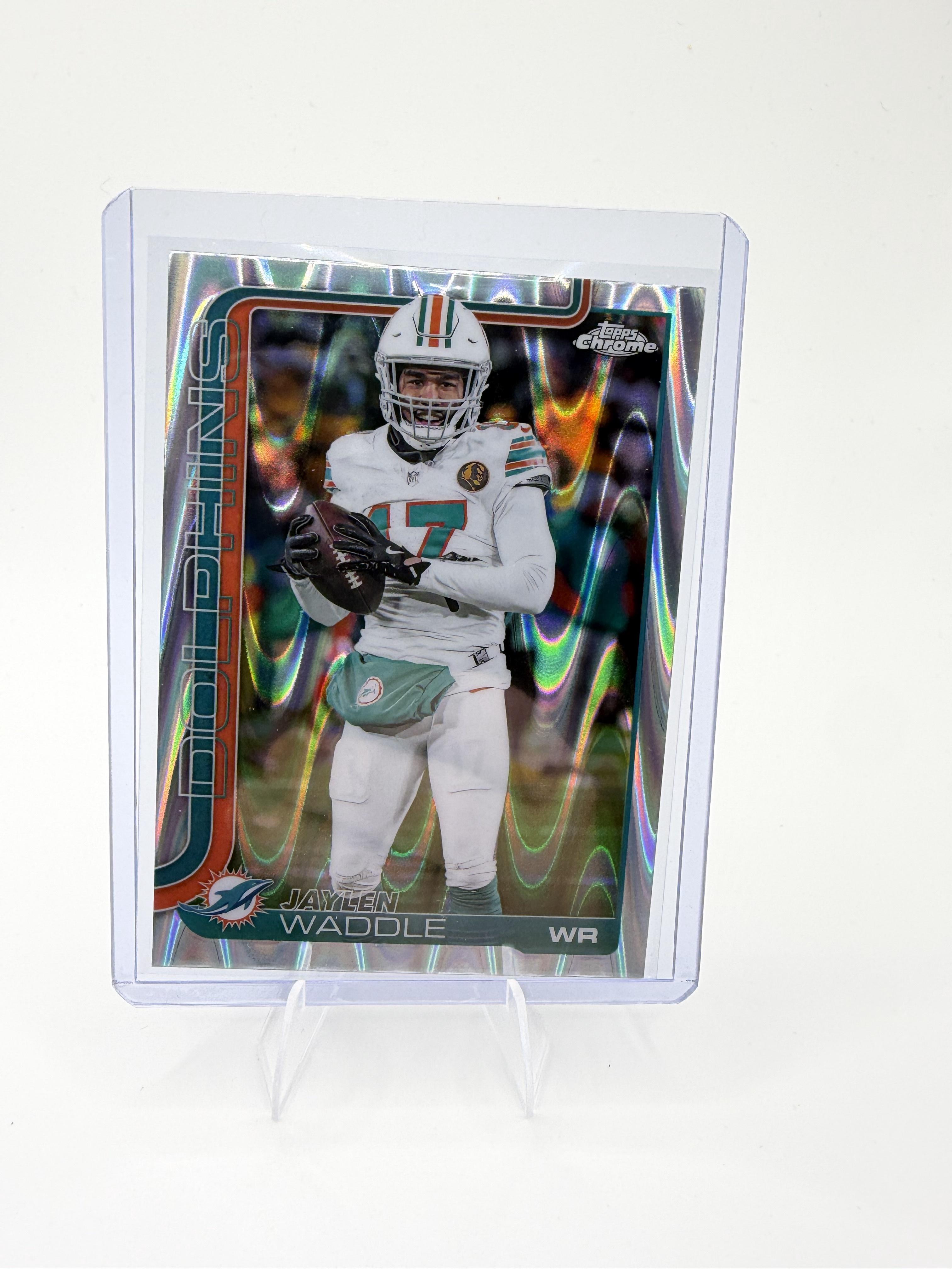 2025 Topps Chrome - Ray Wave Refractor Jaylen Waddle Card Miami Dolphins #186