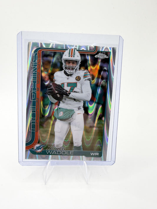 2025 Topps Chrome - Ray Wave Refractor Jaylen Waddle Card Miami Dolphins #186