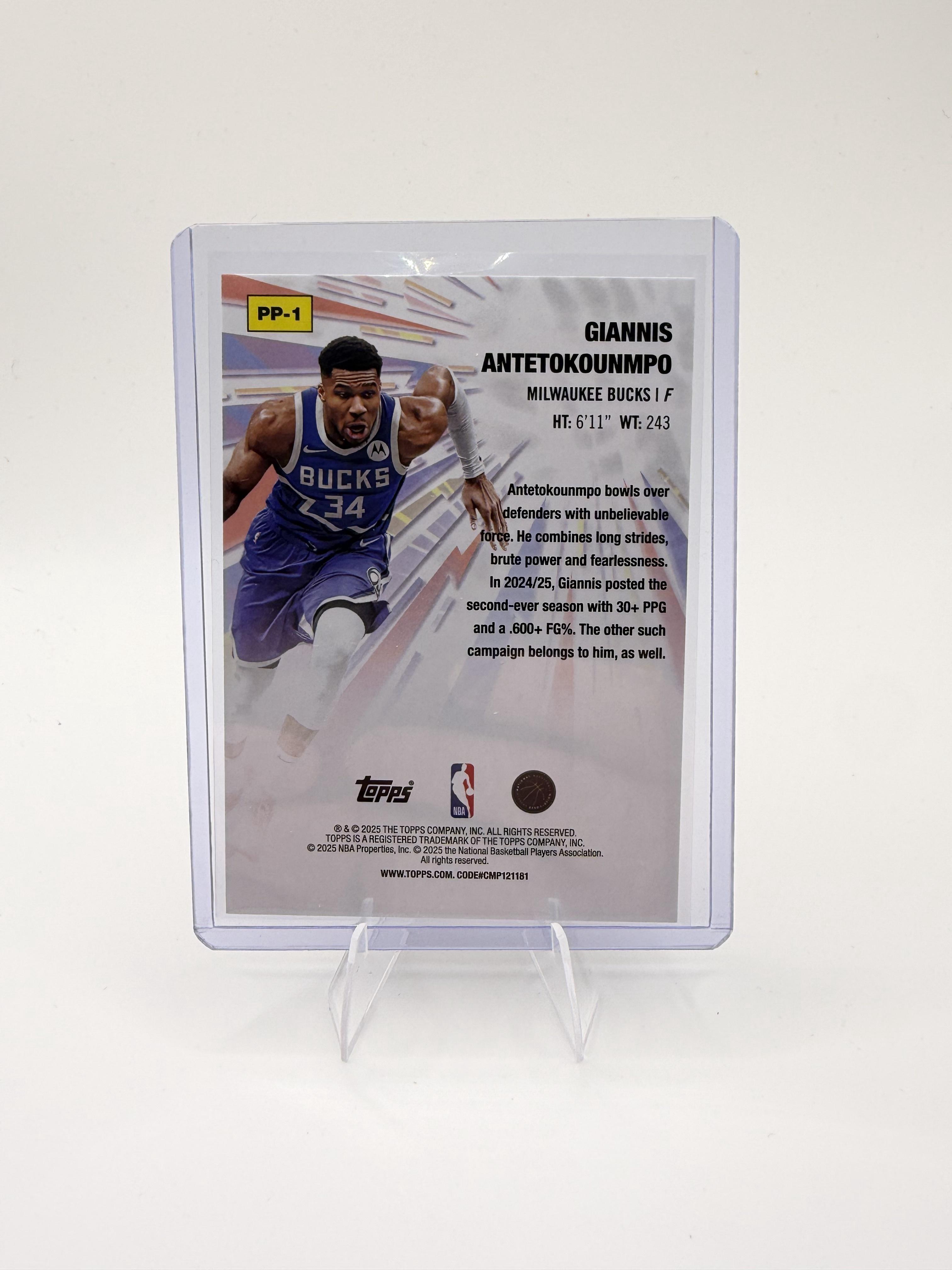 2025-26 Topps Giannis Antetokounmpo Card Power Players Milwaukee Bucks #PP-1