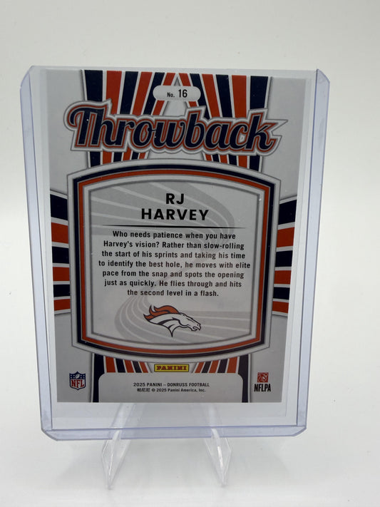 2025 Donruss RJ Harvey Card Rated Rookies Throwback Denver Broncos #16