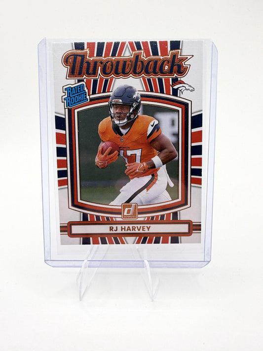 2025 Donruss RJ Harvey Card Rated Rookies Throwback Denver Broncos #16