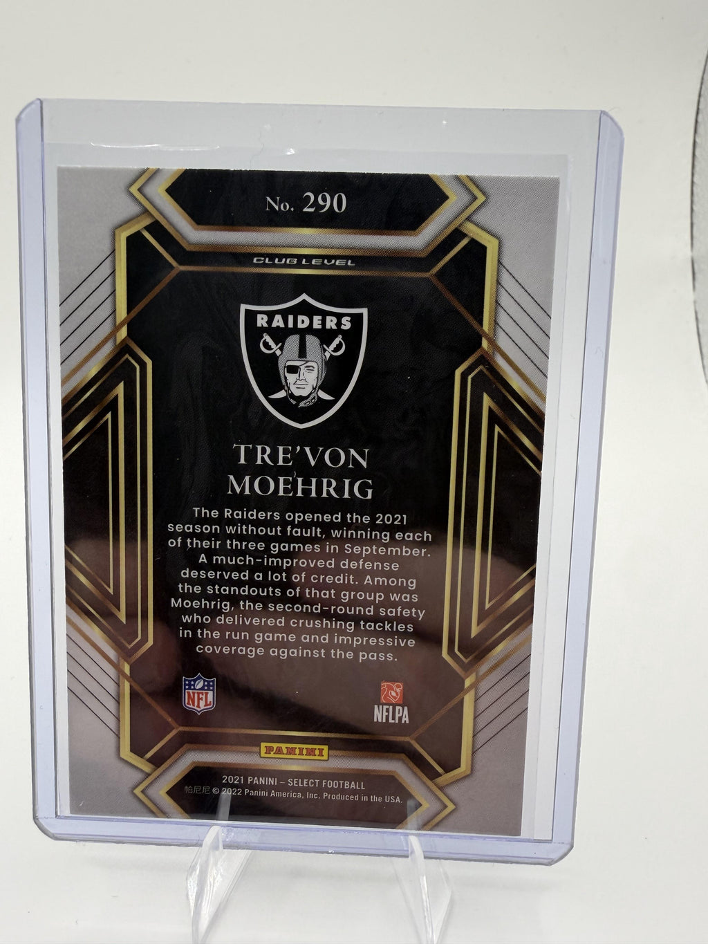 2021 Panini Select Tre'von Moehrig Card RC Las Vegas Raiders #290