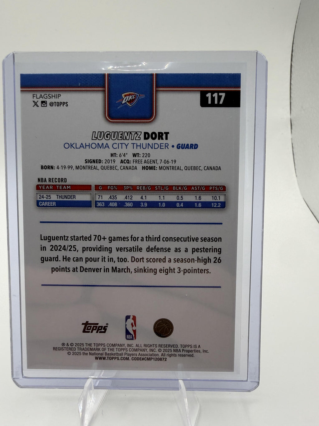 2025 Topps Basketball Luguentz Dort OKC Thunder Diamante Foil #117