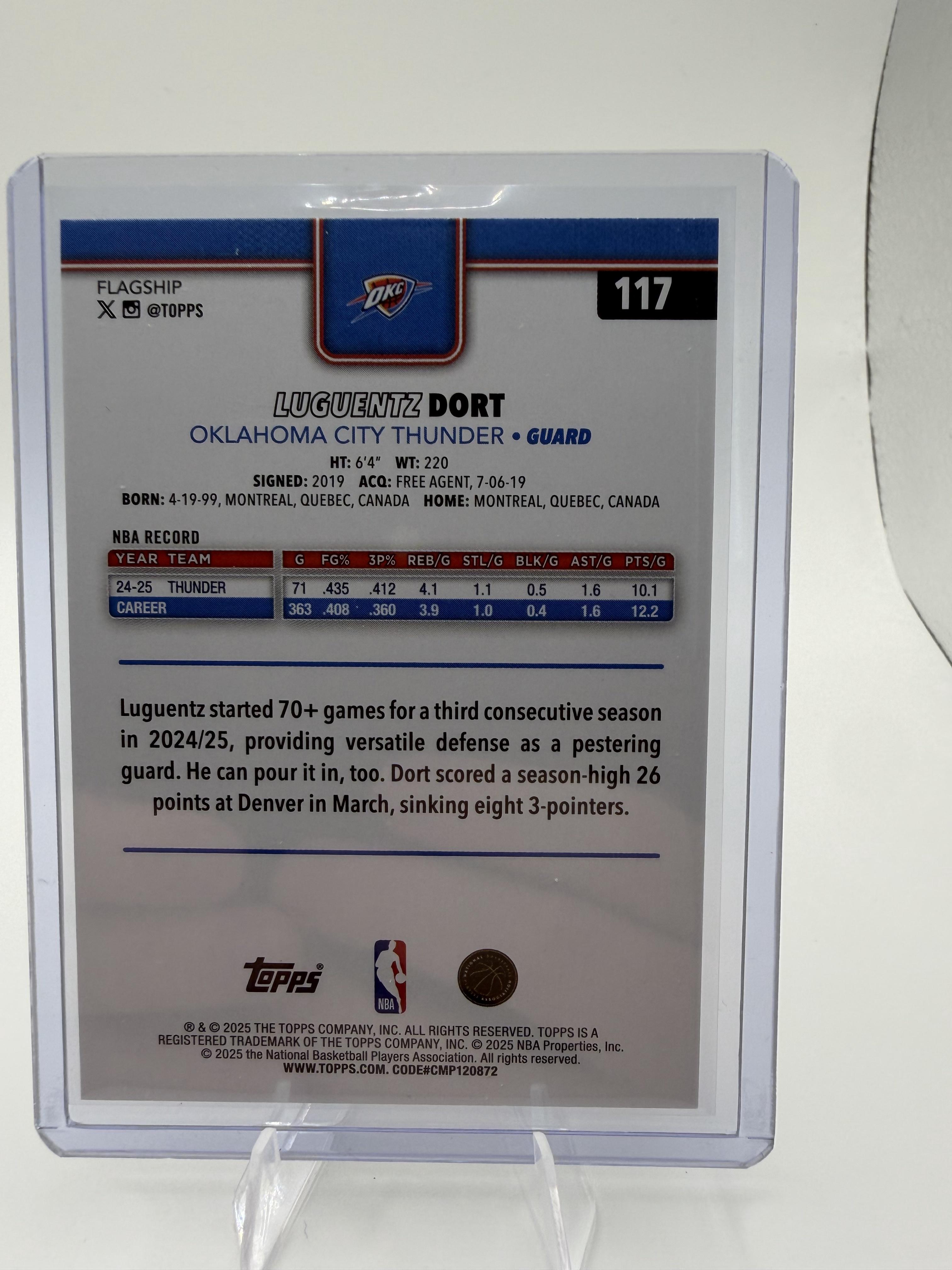 2025 Topps Basketball Luguentz Dort OKC Thunder Diamante Foil #117
