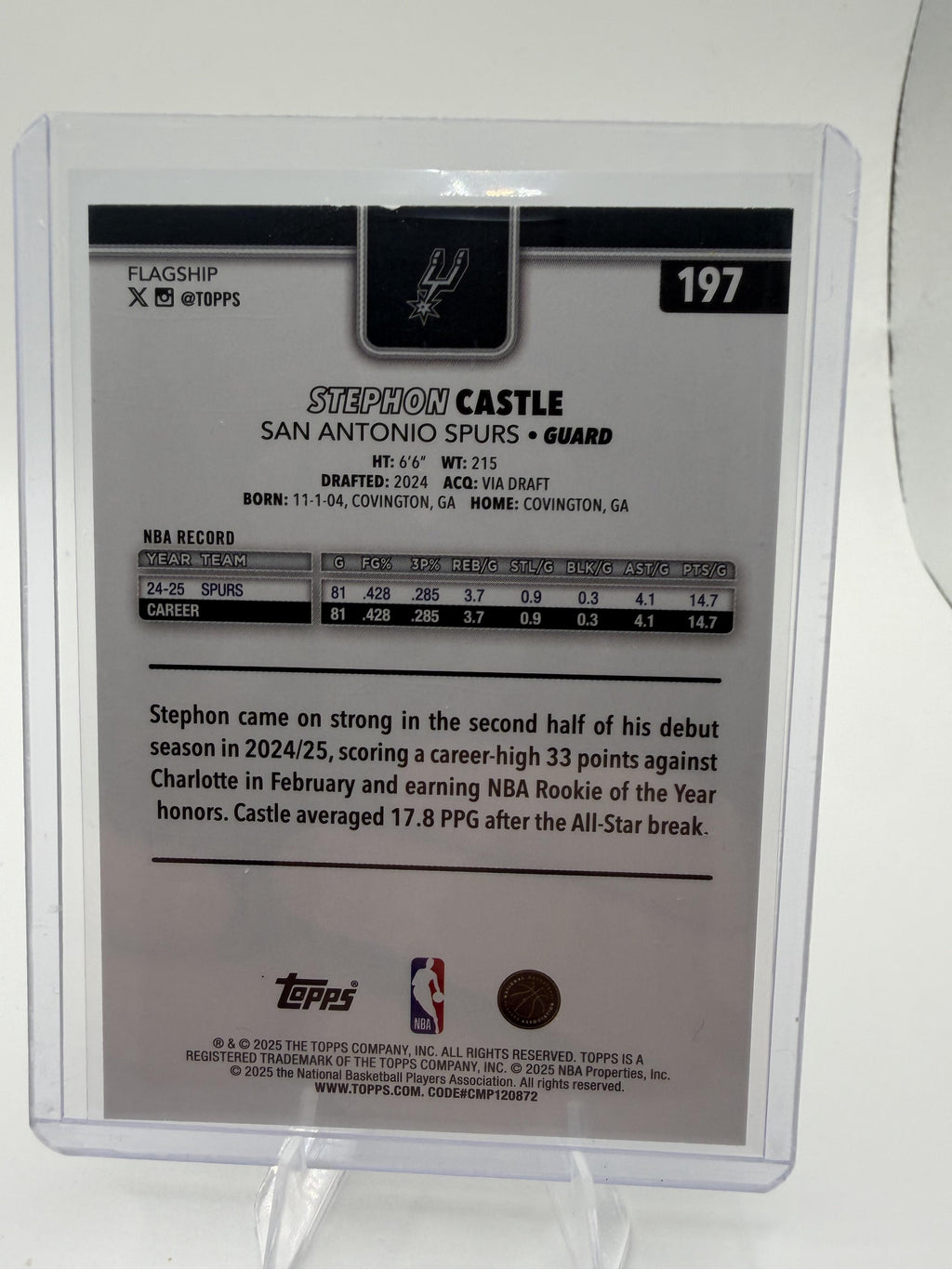 2025-26 Topps Stephon Castle Card San Antonio Spurs #197