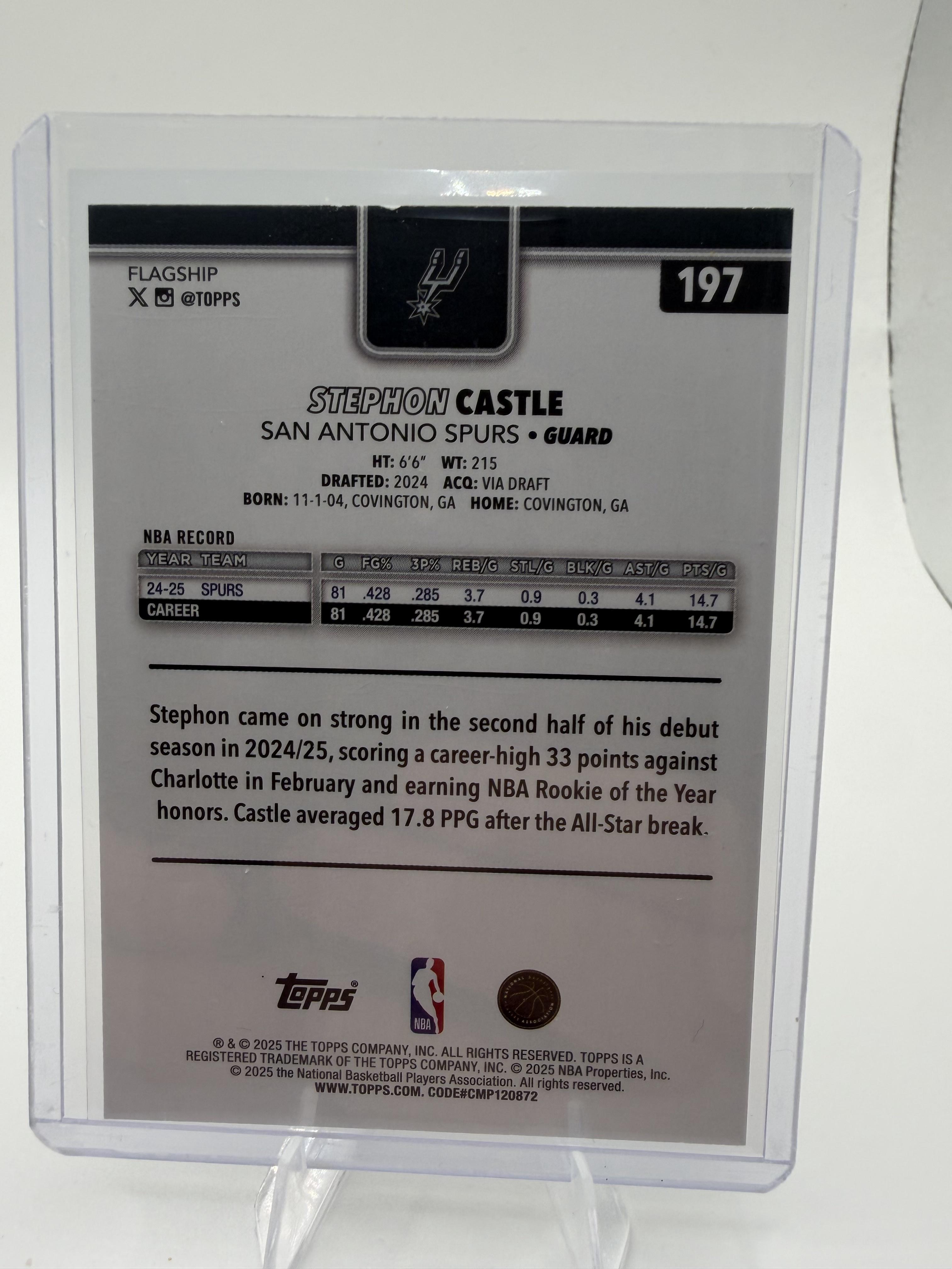 2025-26 Topps Stephon Castle Card San Antonio Spurs #197