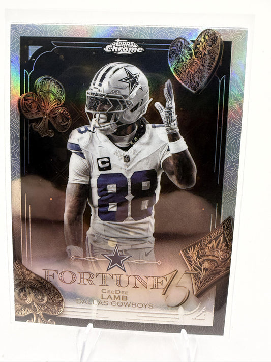 2025 Topps Chrome CeeDee Lamb Card Fortune 15 Refractor Dallas Cowboys #F15-9
