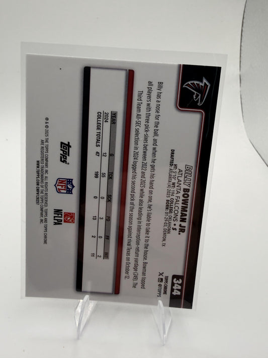 2025 Topps Chrome Billy Bowman Jr. Card RC Atlanta Falcons #344